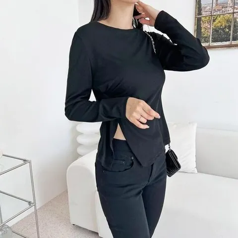 셀러허브 패션 [오노마] ONM 골지 블랙 셔링 긴팔 등산 언밸런스 운동복 요 (32617283)