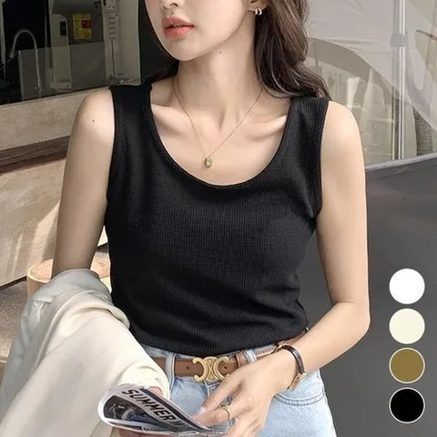 셀러허브 1 민소매 와플 ELC-9029 티셔츠 루즈핏 라운드민소매티 와플면 와플나시 기본나시티 기본나