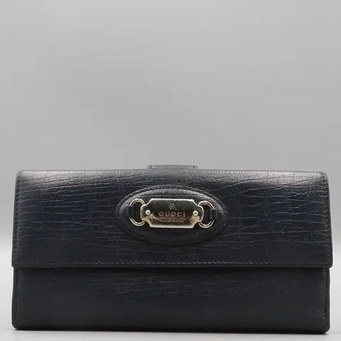 구찌 고이비토 중고명품 Gucci(구찌) 231841 은장 로고 장식 네이비 레더 2단 장지갑