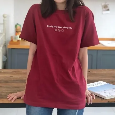 셀러허브 패션 [험블] 감성 아이콘 레터링 여성여름반팔티 버건디