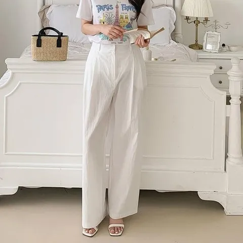 셀러허브 1 여자 화이트 나일론 투핀턱 여름출근룩 바지_3
