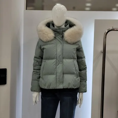 꼼빠니아 풍성한 폭스퍼 후드 탈착 숏 다운패딩 CAEW1 WIH210 240YS