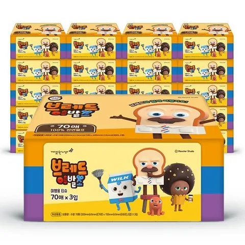 깨끗한나라 브레드 이발소 여행용 티슈 70매 3입 15팩