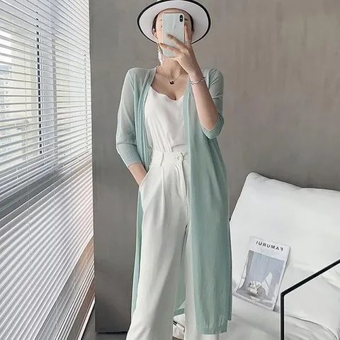 셀러허브 1 [XBH45KL5]데일리 루즈핏 라인 봄 여름 로브 시스루 (15690663)
