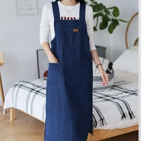 셀러허브 패션 여자 빅포켓 밑 슬릿 77사이즈 데님 롱원피스