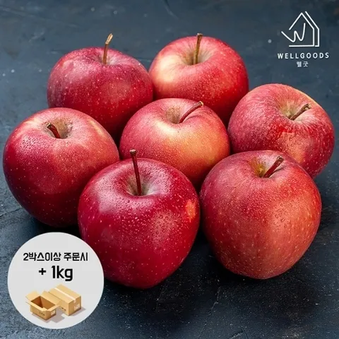 웰굿 [2박스구매+1kg]경북 가정용 사과 4kg(25-27과,한입)