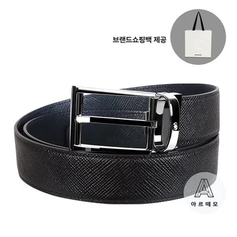 몽블랑 쇼핑백요청시제공]몽블랑 남자 직사각형 버클 블랙 인디고 양면 레더 벨트 118438