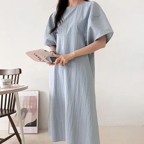 셀러허브 패션 여성 나일론 가오리 벌룬 등원룩 롱원피스