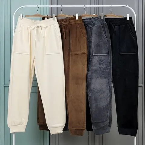 제니유 여성 겨울 융털 기모 스판 극세사 골덴 바지 배기 조거 와이드 밴딩 팬츠_P315107308