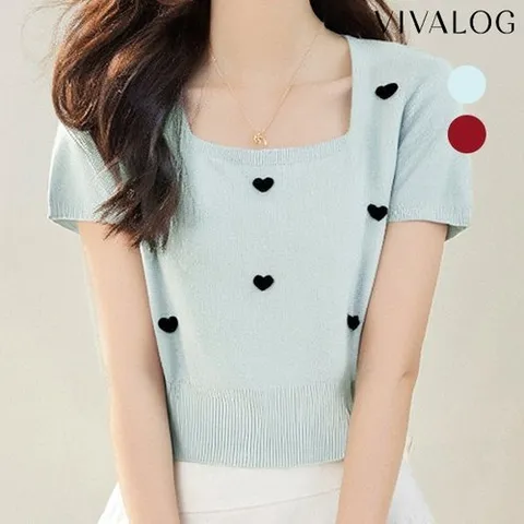 비바로그 비바로그] 리에 스퀘어넥 하트 반팔 니트