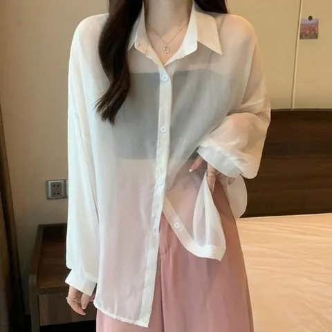 셀러허브 패션 [오노마] ONM 여름 가볍게 걸치는 시스루 긴팔셔츠 여리핏 데일리룩 (15791886)