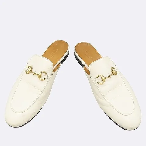 구찌 고이비토 중고명품 Gucci(구찌) 423513 금장 홀스빗 화이트 레더 프린스타운 뮬 -235MM