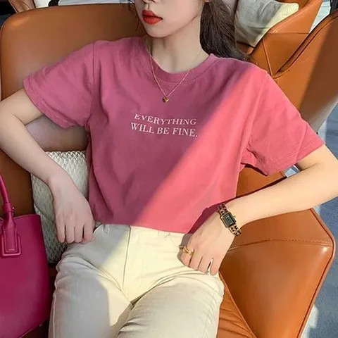 셀러허브 1 [XBK895O1_48]레터링 프린팅 반팔 티셔츠 라운드넥 베이직 (18086484)