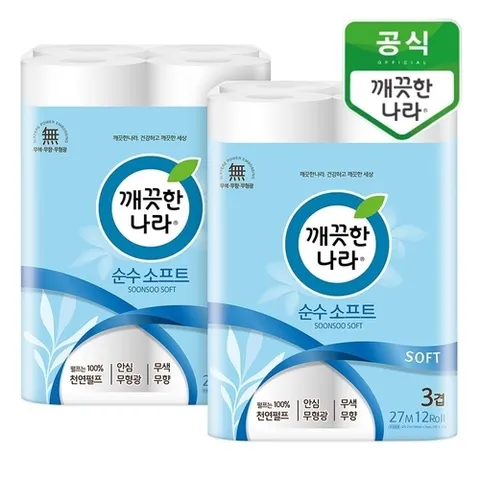 깨끗한나라 순수 소프트 27m 12롤x2팩_