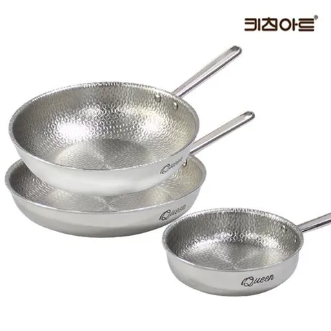 키친아트 퀸엠보 통5중 스텐레스 인덕션가능 후라이팬세트 3종B(후20+28+궁28)