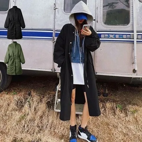 셀러허브 패션 [라일리여성의류] Rly 여성 캐주얼 롱 야상 후드 바람막이