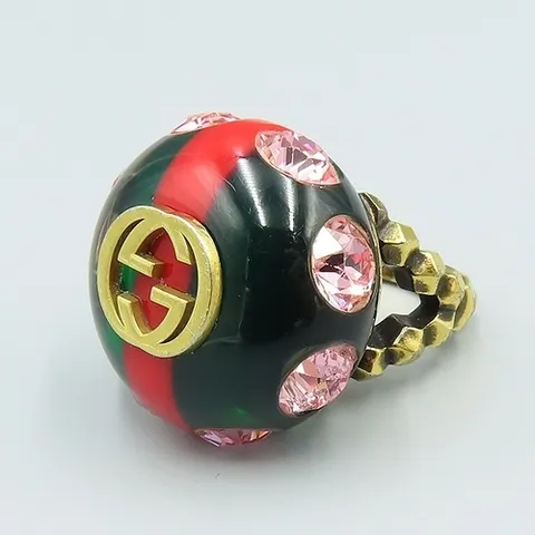 구찌 고이비토 중고명품 Gucci(구찌) 539113 GG 로고 레진 크리스탈 장식 빈티지 웹 반지 - S 사이즈 (13호)