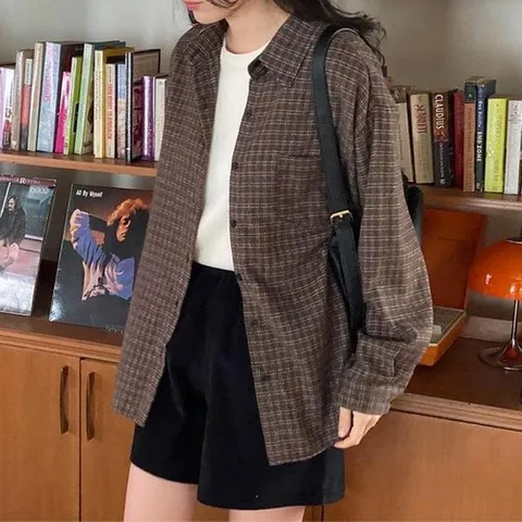 셀러허브 1 여자 캠퍼스 격자 캐쥬얼 그런지 빅사이즈 남방