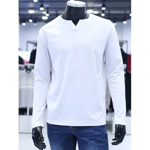 STCO [에스티코] 사계절 화이트 수피마 슬릿넥 긴팔 티셔츠 F1TS24591