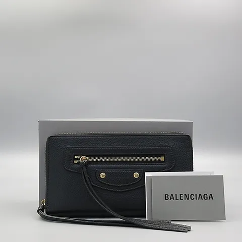 발렌시아가 고이비토 중고명품 Balenciaga(발렌시아가) 640115 블랙 레더 네오 클래식 금장 장지갑