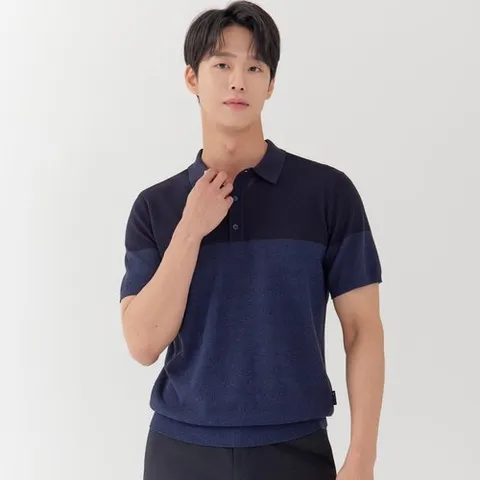 라이프로그 라이프로그] 컬러블록 카라 반팔 니트 MCKTP341NA