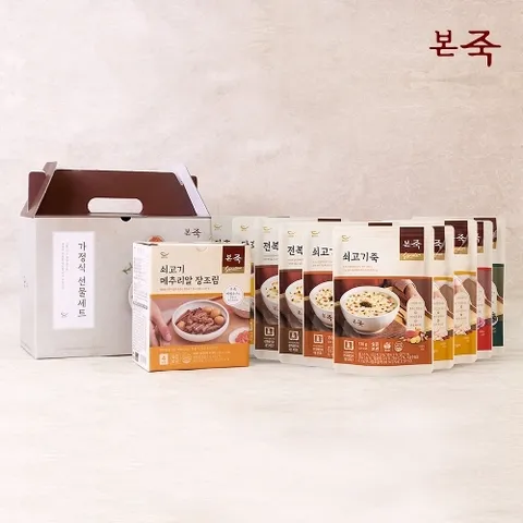 본죽 선물세트 5호(메추리알장조림 1박스+죽330g 6종10팩(전복2+쇠고기2+삼계2+호박2+짬뽕1+미역1))