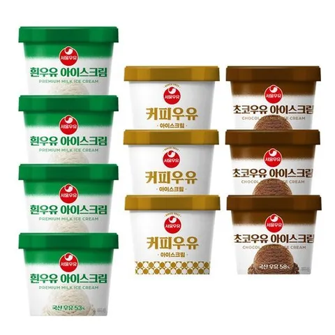 서울우유 [T]서울우유 아이스크림 100ml 3종 총10개 (흰우유4+초코3+커피3)