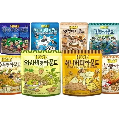셀러허브 식품 HBAF 바프 아몬드 40g 마늘빵 인절미 흑임자 김맛 허니버터 와사비 x2SET(SH) (46605622)