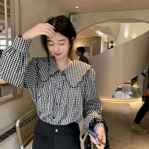 엄지척 빅카라 패턴 루즈핏 블라우스 URD388 숙 루즈핏 롱블19649435667501