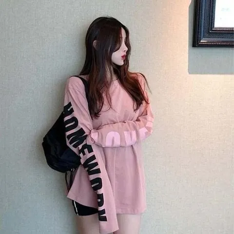 셀러허브 1 [XB7656KP]여성 캐주얼 봄컬러 오버핏 소매 레터링 긴팔 (15809919)