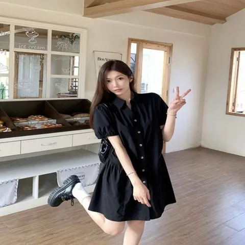 기타 자켓원피스 여성 3컬러 데이트룩 큐티 루즈핏 카라 셔츠 원피스