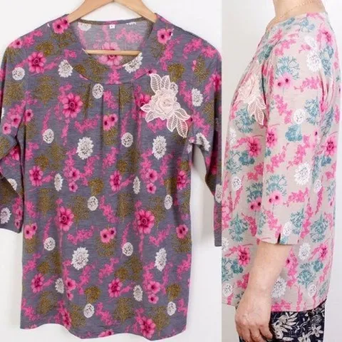 패션플러스 LMO 컴포트봄여름 핀턱 라운드칼라 칠부 탑