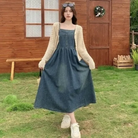 엄지척 원피스 나시 트렌디 패션 스모크 데님 데일리 롱19952843667501