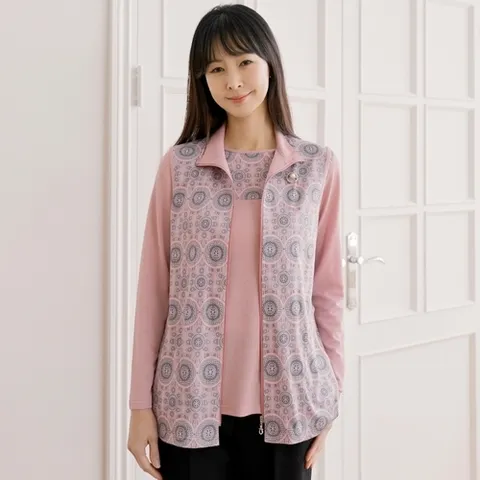 드리다 엄마옷 드리다 패턴 나염 빅사이즈 조끼 티셔츠 셋트 앙상블 마담옷 할머니옷 아줌마옷 선물