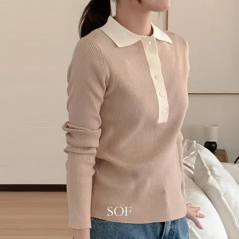 패션플러스 [SOF] 배색카라 니트 SOB3KH006
