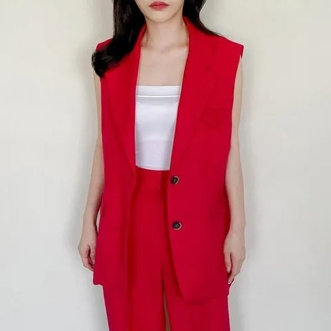 셀러허브 패션 여성 오피스룩 정장 여름 린넨 쿨 롱 베스트_3