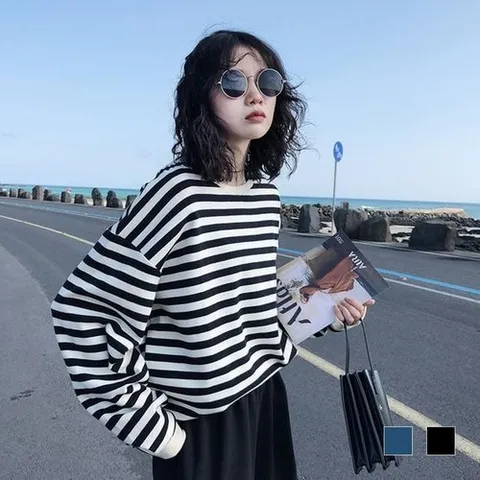 셀러허브 1 [XBGIJIOL]데일리 코디 루즈핏 줄무늬 티셔츠 MFNC 230004 (16598445)