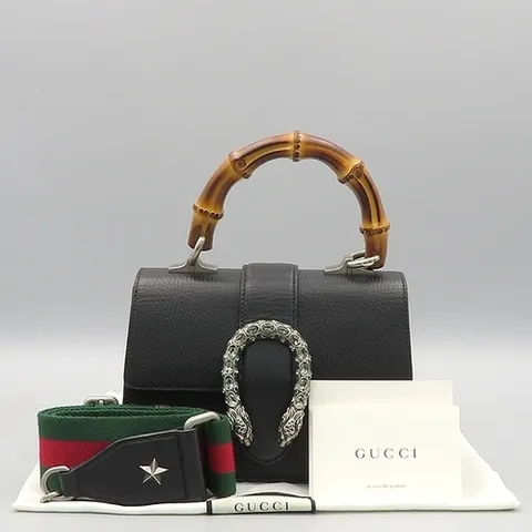 구찌 고이비토 중고명품 523367 블랙레더 디오니소스 뱀부 핸들 토트백 + 숄더스트랩 2WAY