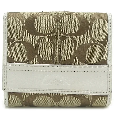 코치 고이비토 중고명품 Coach(코치) 시그니처 화이트래더 혼방 2단 반지갑