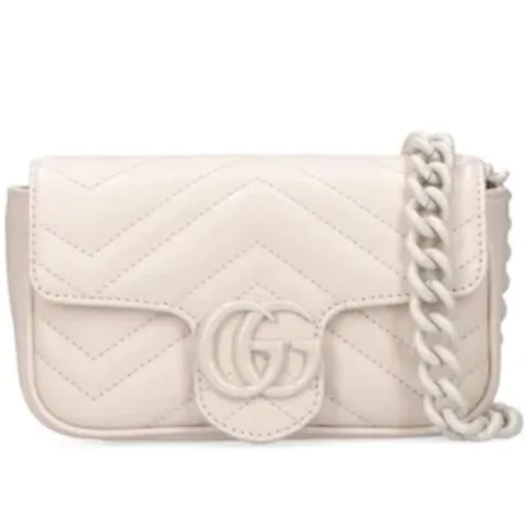 구찌 메탈 체인 스트랩 GG 마몽트 레더 숄더백 화이트 699757 UM8KV 9022