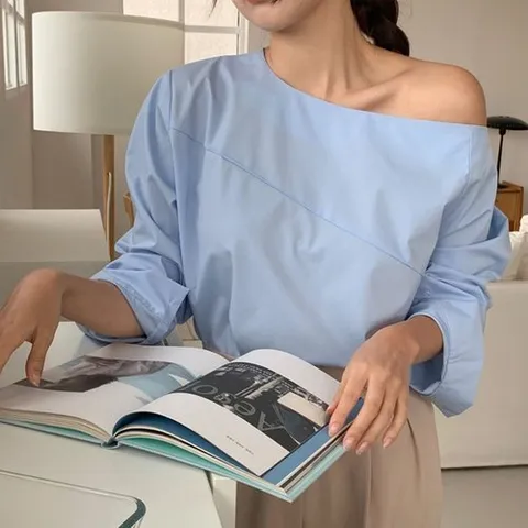 H스타일 BL언발스판블라우스 봄 긴팔_P354379673