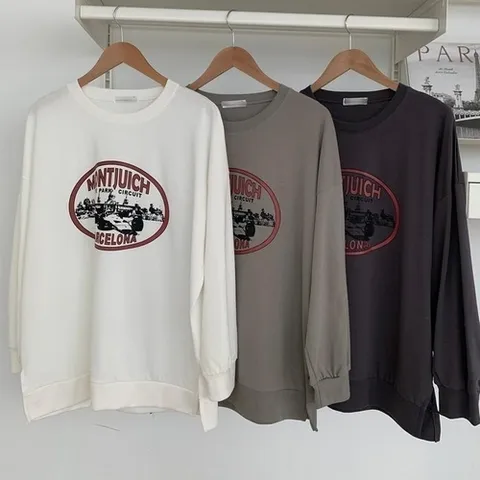 패션플러스 [강물처럼] 빅사이즈맨투맨 S672L409 바르셀로나나염루즈핏티 SM (19280285A)