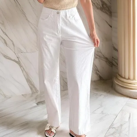 셀러허브 패션 여자 스판 쫀쫀 화이트 여름 스트레이트 바지