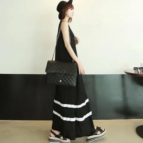 셀러허브 패션 [시스터즈] 민소매 나시 밑두줄 라인 롱원피스 블랙