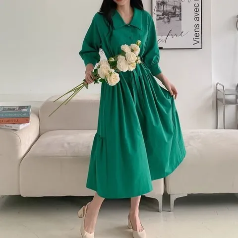 패션플러스 시어서커 넥 포인트 루즈핏 롱원피스