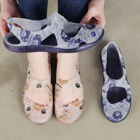 셀러허브 패션 플라워 패턴 플랫 젤리 슈즈 (Jyang)