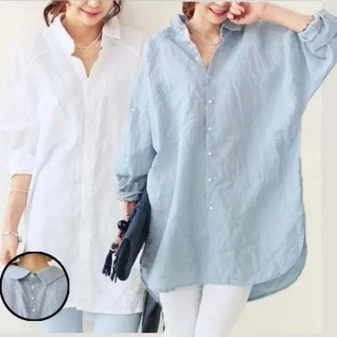 패션플러스 [셀럽하우스] 여성 WNRL1127 카라 뒷단추 포인트 간절기 롱셔츠 롱블라우스