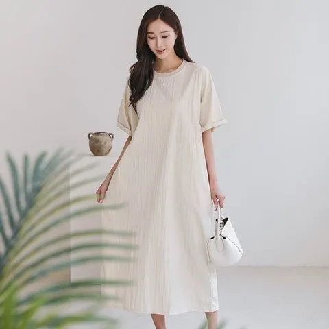 드리다 여름 바스락 아노락 빅사이즈 루즈핏 반팔 맥시 롱 원피스 미시 캐주얼 등원