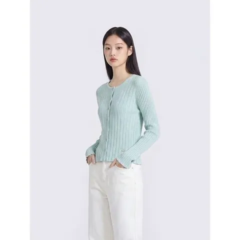 폴햄 여성 조직물 립 라운드 긴팔 가디건PHG2EC2420MT_P427107005
