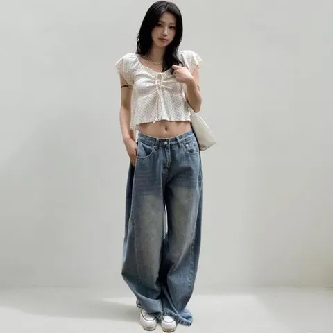 신상오픈런 |KHH3FAE|여성용 사랑스러운 패턴 리본 스트랩 캡소매 블라우스